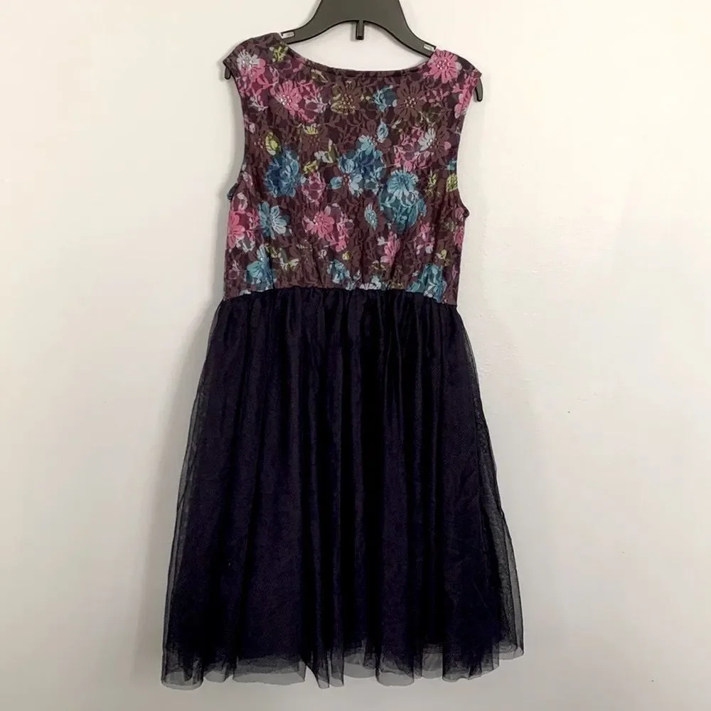 THE CHILDREN’S PLACE Big Girls Navy Blue Floral Lace Tulle Tank Dress Size 10